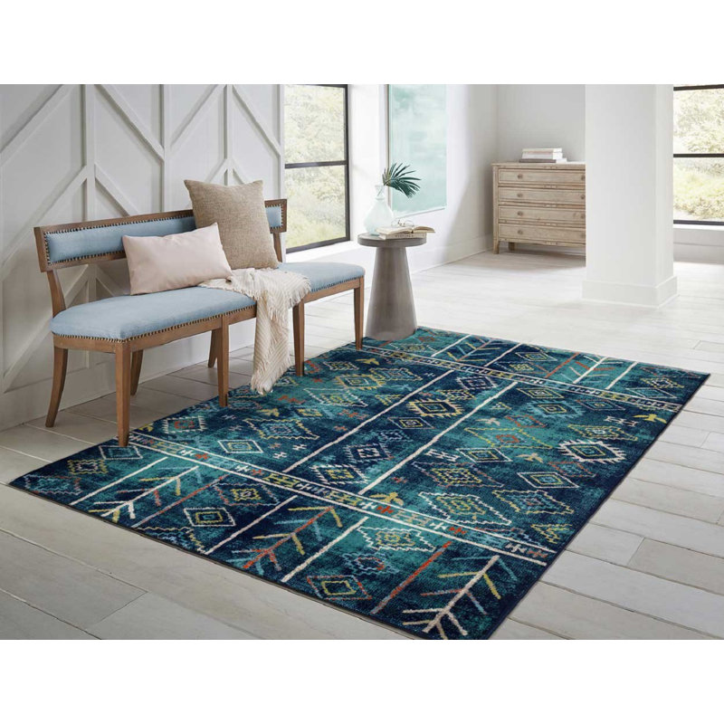 BeverlyHillsRugs Square Abstract Wool Teal Indoor / Outdoor Area Rug